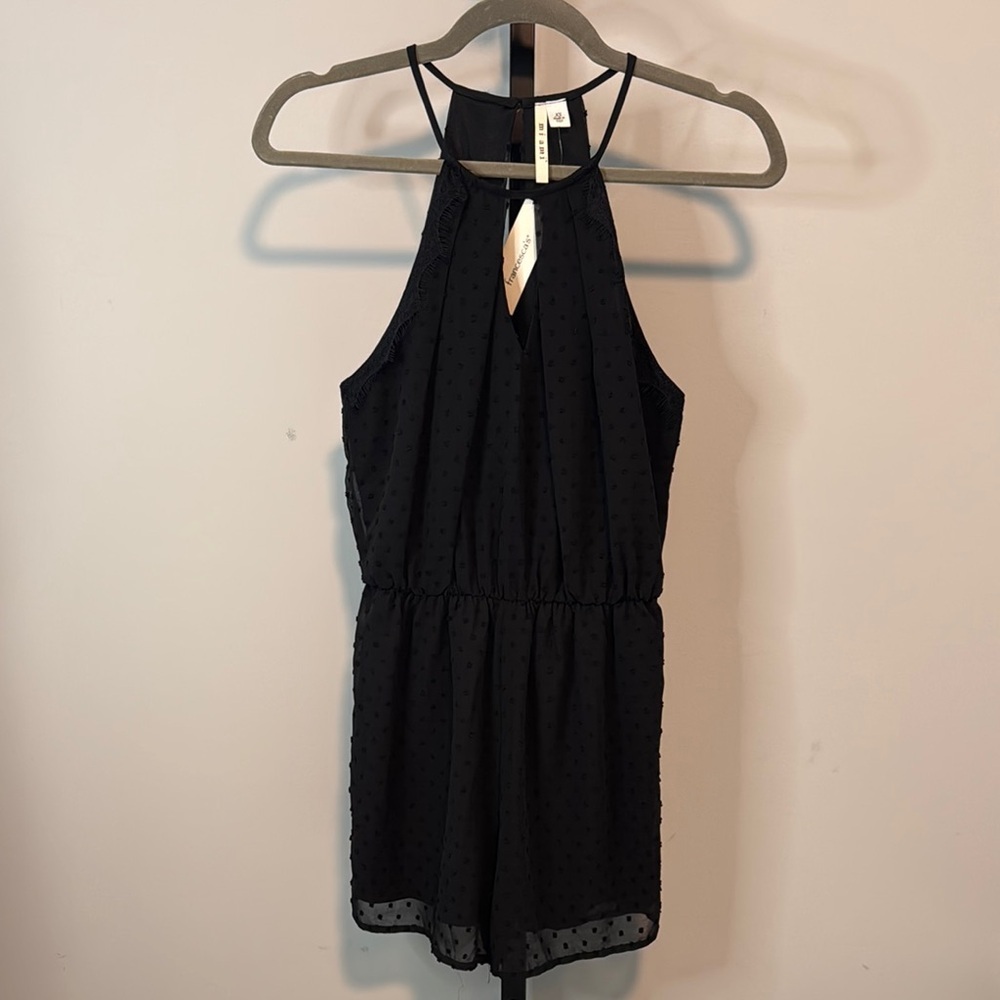 Francesca's Boutique Miami Black Swiss Dot Halter Romper XS New NWT